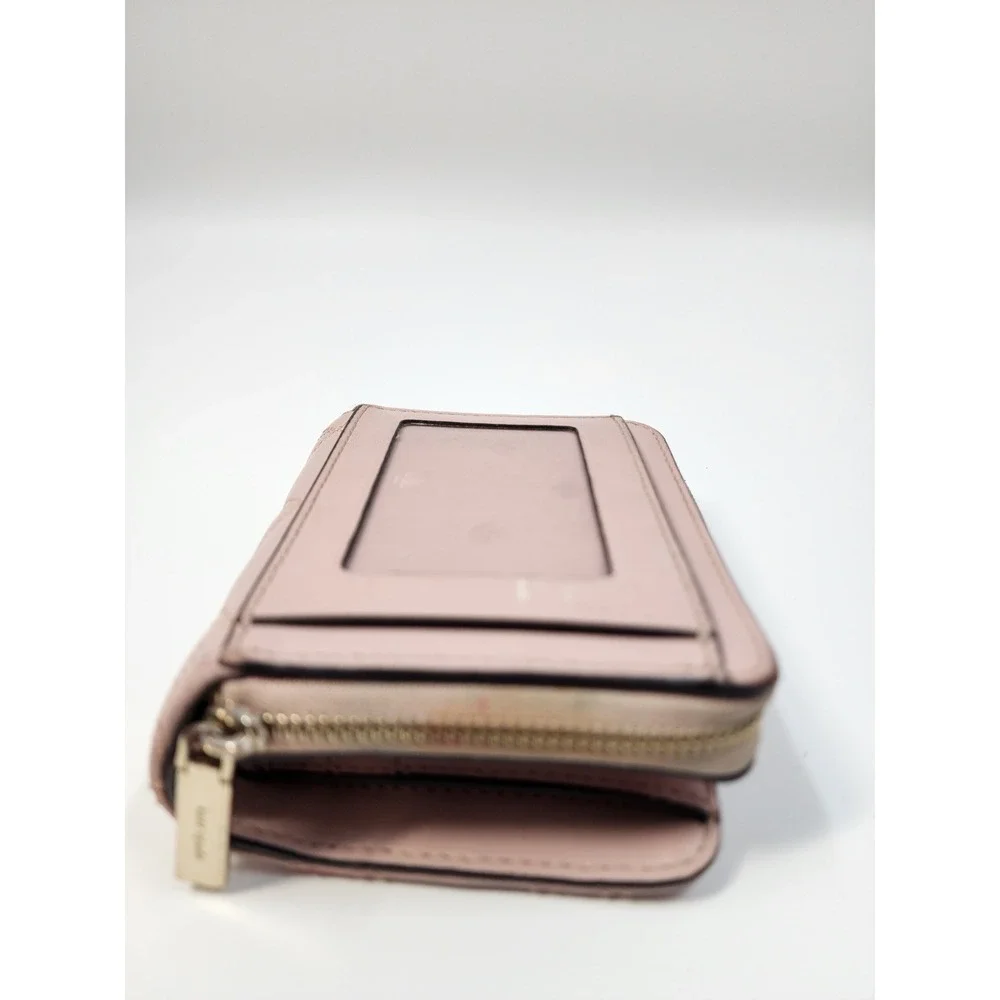 Kate Spade Quilted Leather Bifold Wallet Pink Zip Around Coin Pocket ID Window